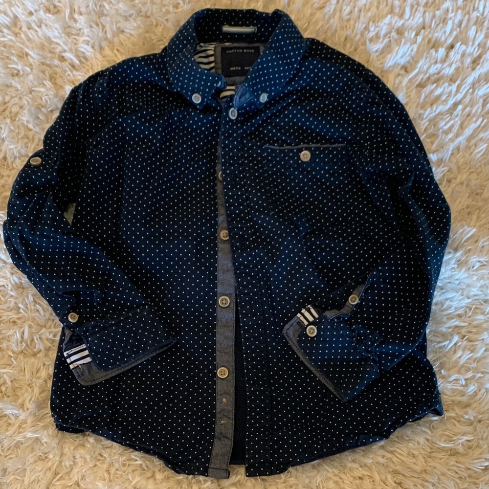 Cactus Boys Navy and White Polka Dot Shirt size 5/6